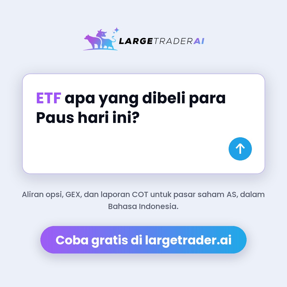 LargeTraderAI's tweet photo. ETF apa yang dibeli para Paus hari ini?

LargeTrader AI menunjukkan setiap hari ke mana uang besar masuk: aliran opsi dan transaksi tidak biasa, dijelaskan dalam Bahasa Indonesia.

Coba gratis ↓
