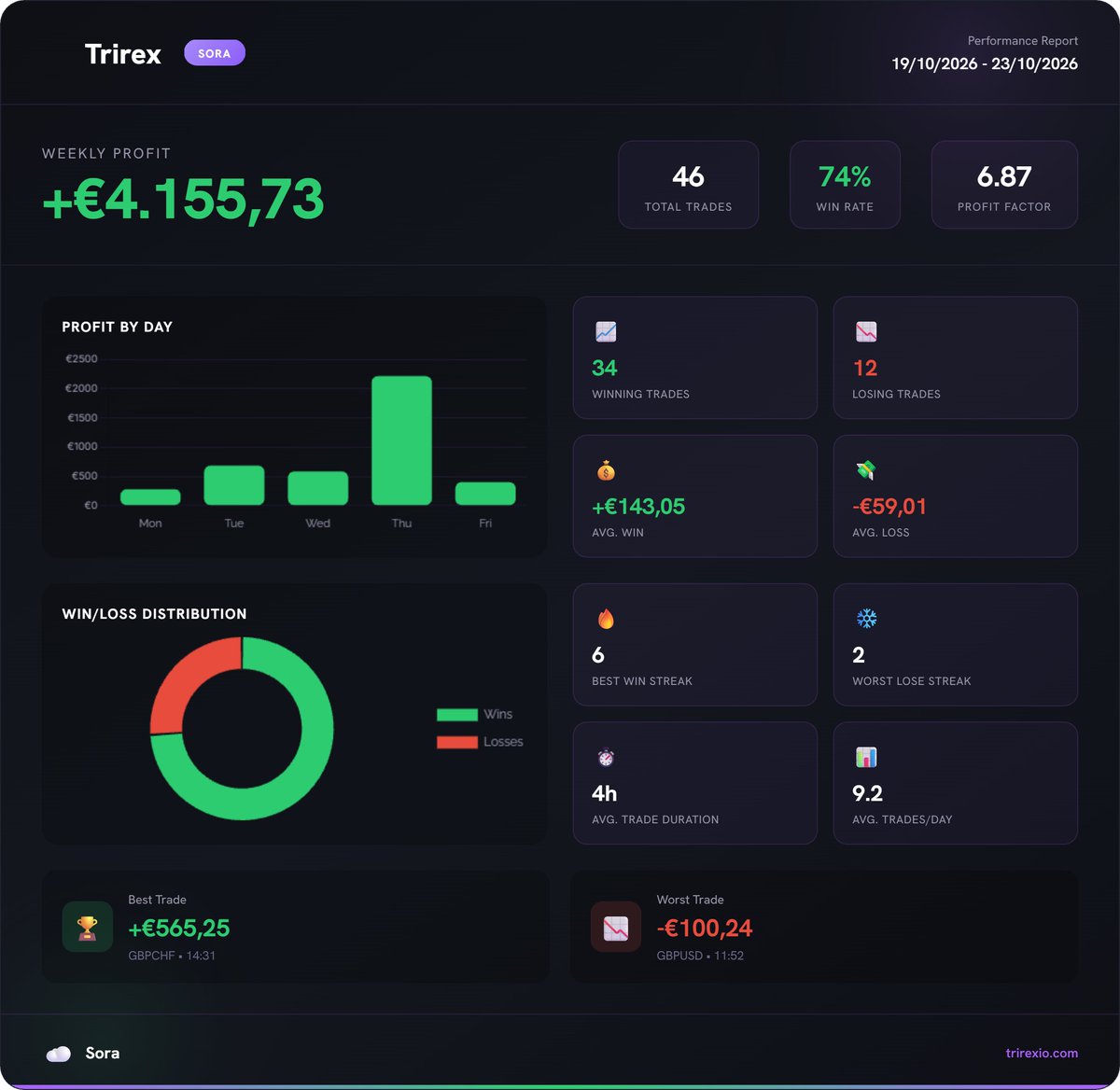TrirexIO's tweet photo. Results for 'Sora' our fully automated MT5 forex bot.

Profit made last week: 4.4%

Read more:
https://t.co/VzuQ9OweNl

#forex #daytrading #trading #propfirm #xauusd https://t.co/TkTx7EOB3P