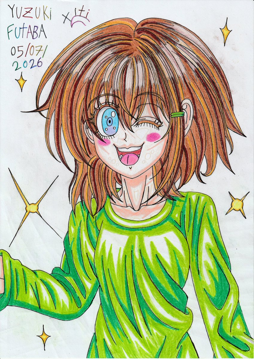 TitiDessins's tweet photo. Yuzuki Futaba🌟💚✨🌈💫⭐💛🎀😄🌸🩵🧡 #YuzukiFutaba #TitiDessins #SomeoneSElseOC #Fanart #Girl #CuteGirl #Chipie #Gift #Present #Bratty #Moe #PencilDrawing #FollowMe #Retweet #LikeAndShare #ThanksForYourSupport https://t.co/k22HZbTCPC