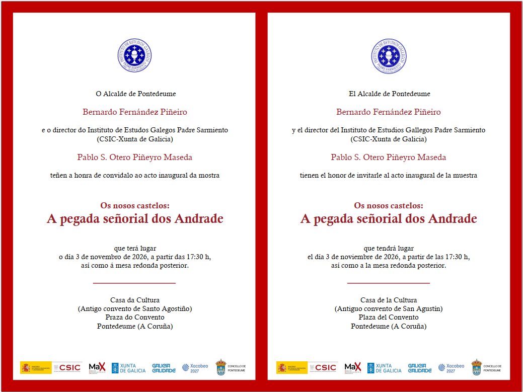 iegps's tweet photo. O próximo martes, 3 de novmebro, terá lugar o acto inaugural da exposición "Os nosos castelos. A pegada señorial dos Andrade" na Casa da Cultura @dePontedeume https://t.co/VElOlYU78w