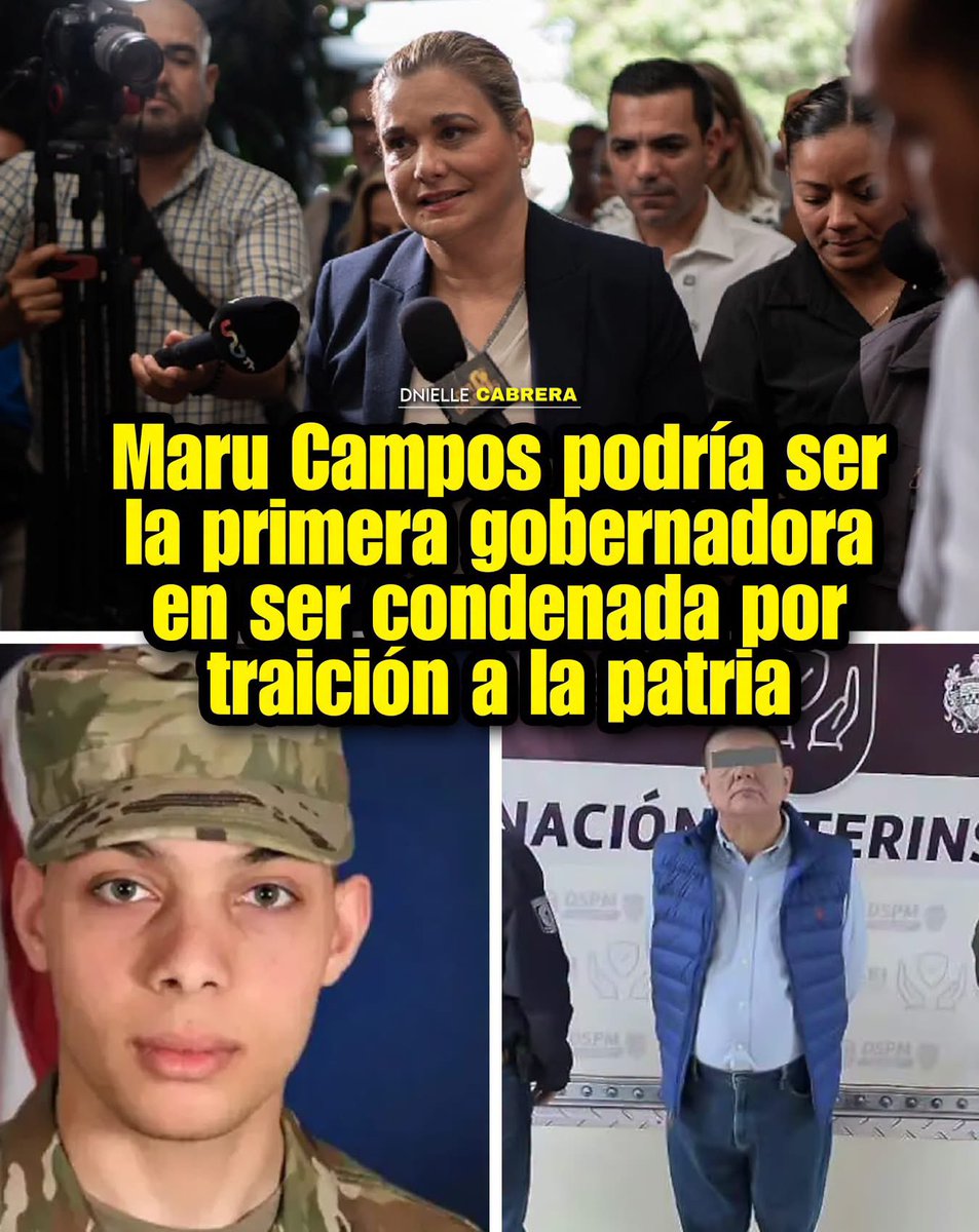 DnielleCabrera's tweet photo. 🚨 UN HECHO SIN PRECEDENTES, MARU PODRÍA SER LA PRIMERA GOBERNADA CONDENADA POR TRAICIÓN A LA PATRIA!

La defensa del exfiscal de Chihuahua César Jáuregui, imputado por traición a la patria, pidió este miércoles 21 de octubre a la FGR que cite a declarar a la gobernadora Maru Campos sobre lo que sabía de la presencia de agentes de la CIA en el estado, un paso que abre la pregunta de hasta dónde podría llegar la investigación.

Su mismo abogado señaló además que la gobernadora cambió su versión y que, hasta donde sabe, no ha declarado ante la FGR. Y es que varios hilos se acercan a ella, la unidad que ella creó para ''investigar'' informó el 12 de mayo que agentes de la CIA visitaron al menos dos veces la Fiscalía de Operaciones Estratégicas.

Luego la familia del soldad0 estadounidense Richard Halliday la denunció ante la FGR por supuestamente mentir, ya que aseguran tener pruebas que demuestra que sí sabía sobre los agentes.

Para llegar a una condena por traición a la patria, que prevé de 5 a 40 años de prisión, tendrían que ocurrir varias cosas: que la FGR la cite, como funcionaria con fuero puede declarar por escrito, que reúna pruebas de que autorizó o permitió con dolo la intervención, que la Cámara de Diputados apruebe la declaración de procedencia para procesarla y que un juez la declare culpable.