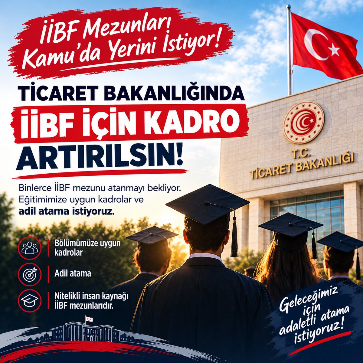 iibfgundem's tweet photo. İİBF mezunları olarak kamuda görev almak, ülkemize bilgi ve birikimimizle hizmet etmek istiyoruz. Ticaret Bakanlığında bölümümüze uygun kadrolar artırılsın, binlerce mezunun emeği karşılık bulsun. İİBF için kadro artışı ve adil atama talep ediyoruz!
Sayın @RTErdogan, @ticaret ve değerli yetkililer;@AtaySalim @mahmutgurcan @mustafa33gumus @FatihUysan @recepkosal