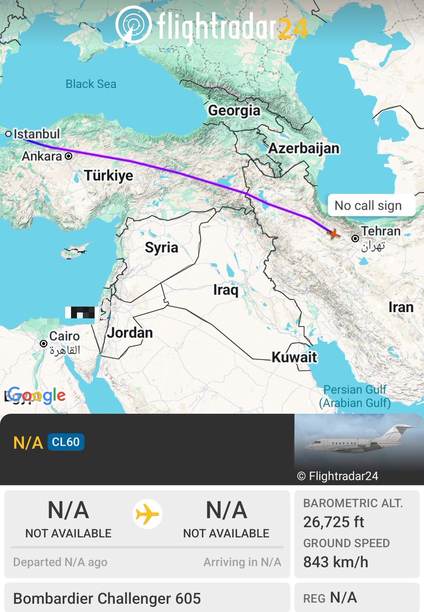7rPalestine's tweet photo. N/A | #4BF295

Turkish intelligence-linked jet with callsign KSK26 is also now arriving in Tehran from Ataturk Airport in Istanbul 🇹🇷

The aircraft is possibly carrying MİT director İbrahim Kalın, or otherwise supporting his visit for the joint meeting https://t.co/PYQw37L6fg