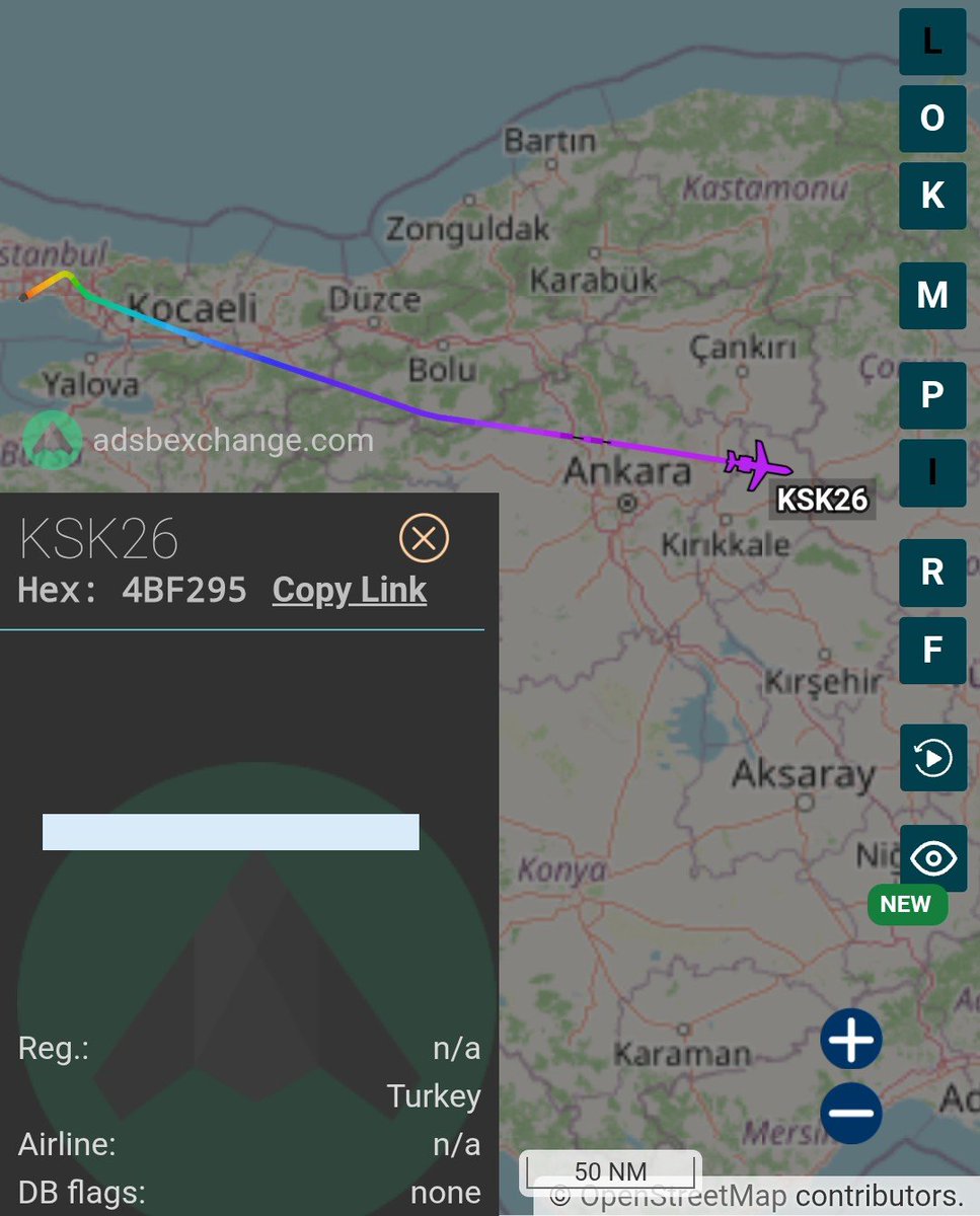 7rPalestine's tweet photo. N/A | #4BF295

Turkish intelligence-linked jet with callsign KSK26 is also now arriving in Tehran from Ataturk Airport in Istanbul 🇹🇷

The aircraft is possibly carrying MİT director İbrahim Kalın, or otherwise supporting his visit for the joint meeting https://t.co/PYQw37L6fg