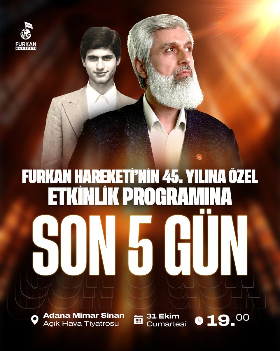 NakipAlan1's tweet photo. 🔴Son 5 Gün!  #FurkanHareketi45Yaşında BüyükBuluşmaya HazırMısınız 31Ekim AdanaMimarSinandayız #GSvFB #sıfırasıfır #BJKvİBFK #ÇRSvTS https://t.co/xOG7KhUFe3