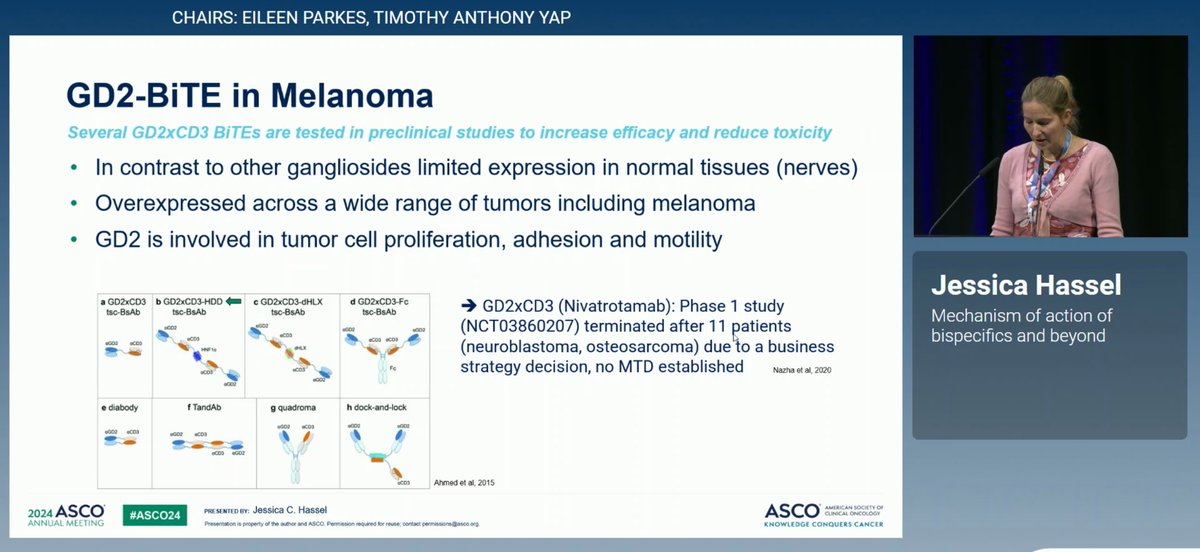 MarioBalsaMD's tweet photo. 🗣️ #ESMO26 | Bispecifics & beyond in melanoma

Melanoma may be short on surface targets, but not on ideas.

🎯 GD2 emerges as an attractive candidate for GD2×CD3 BiTEs
▪️ Still largely preclinical
☝🏼 And with tebentafusp, the TME matters: fewer M2 macrophages relative to CD3+ T cells -> longer survival

@OncoAlert @OncoReporte @myESMO @_SEOM @GrupoMelanoma