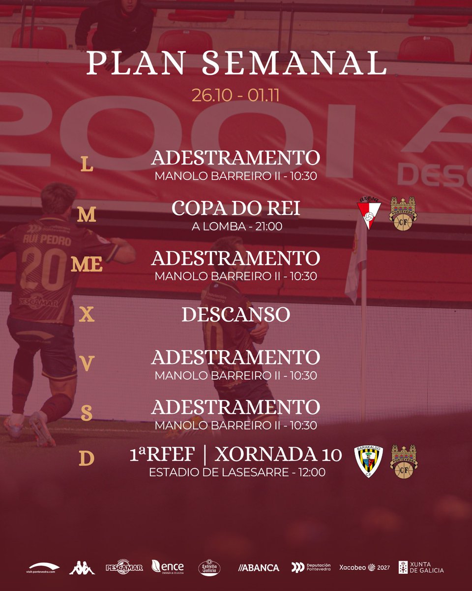 PontevedraCFSAD's tweet photo. 𝐏𝐋𝐀𝐍 𝐒𝐄𝐌𝐀𝐍𝐀𝐋 | Semana de Copa! 🏆⚽️💪

#PrimeraFederacion 
#OndeOLerezFaiHistoria https://t.co/ThZ8ljs86L