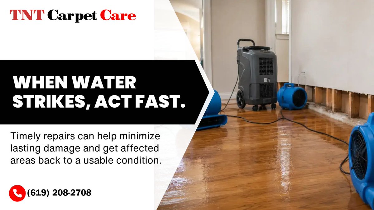 CareTnt's tweet photo. Experiencing water damage? ЁЯШЮ
Our experts are on standby to respond quickly to any water emergency and prevent further damage. ЁЯШНЁЯТптЬЕ
Call us now!
ЁЯУЮ (619) 208-2708
ЁЯМР https://t.co/6I4dEbgU8S
#TNTCarpetCare #quickresponse #waterdamagesolution https://t.co/YdmK0AkGQ5