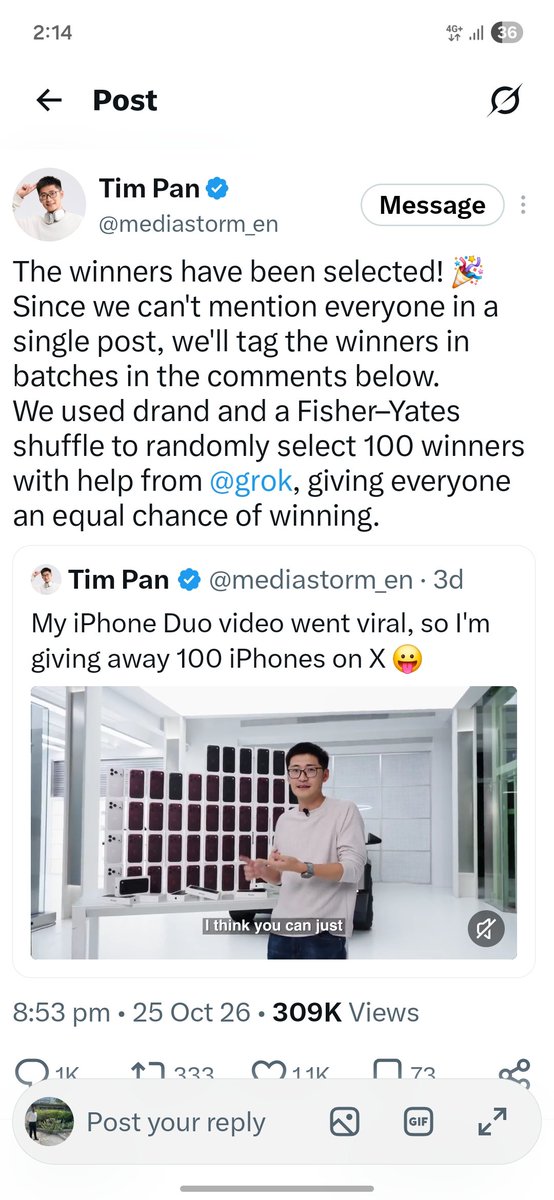 AnilDarbar7's tweet photo. No wayyy, I actually won an iphone

that’s my name on the winners list let’s go 😍 

huge thanks to Tim @mediastorm_en you just made my day https://t.co/pfVl7MRBqU