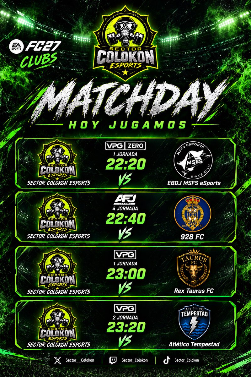 Sector__Colokon's tweet photo. 🎮 MATCHDAY | #SectorColokon

🏆@AFJSpain 

⏰22:40 

🆚@928_FC 

——————————

🏆@VPG_Spain 

⏰23:00

🆚@RexTaurusFC 

⏰23:20 

🆚@AtlTempestad 

https://t.co/isG7QU0z5g https://t.co/xzRYFYyY0N