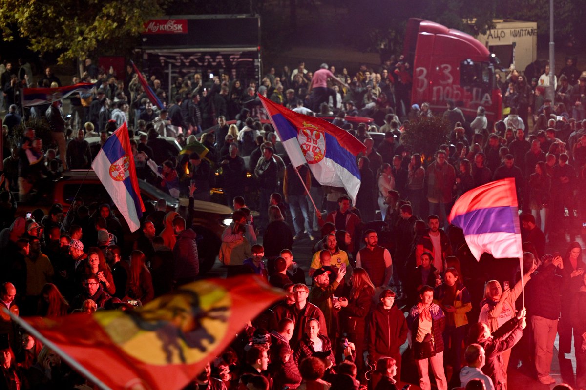 AJEnglish's tweet photo. Celebrations have erupted across Serbia after a student-backed movement ousted President Aleksandar Vucic’s ruling party in snap parliamentary elections, ending his long grip on power.

— in pictures https://t.co/63SdOo4yEI https://t.co/Sk69ig8QNK