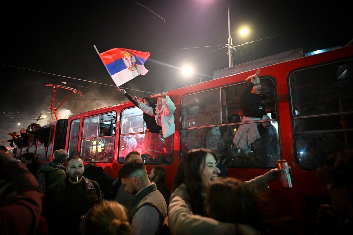 AJEnglish's tweet photo. Celebrations have erupted across Serbia after a student-backed movement ousted President Aleksandar Vucic’s ruling party in snap parliamentary elections, ending his long grip on power.

— in pictures https://t.co/63SdOo4yEI https://t.co/Sk69ig8QNK