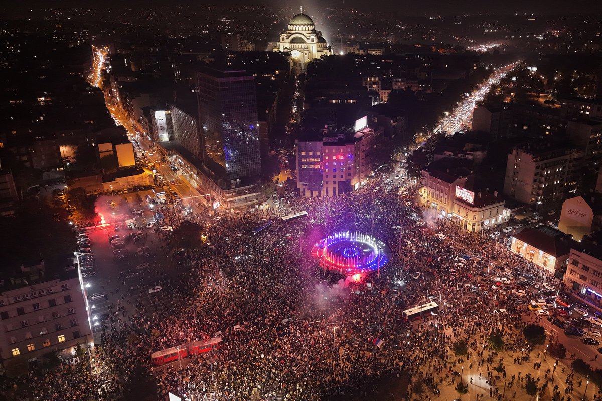 AJEnglish's tweet photo. Celebrations have erupted across Serbia after a student-backed movement ousted President Aleksandar Vucic’s ruling party in snap parliamentary elections, ending his long grip on power.

— in pictures https://t.co/63SdOo4yEI https://t.co/Sk69ig8QNK