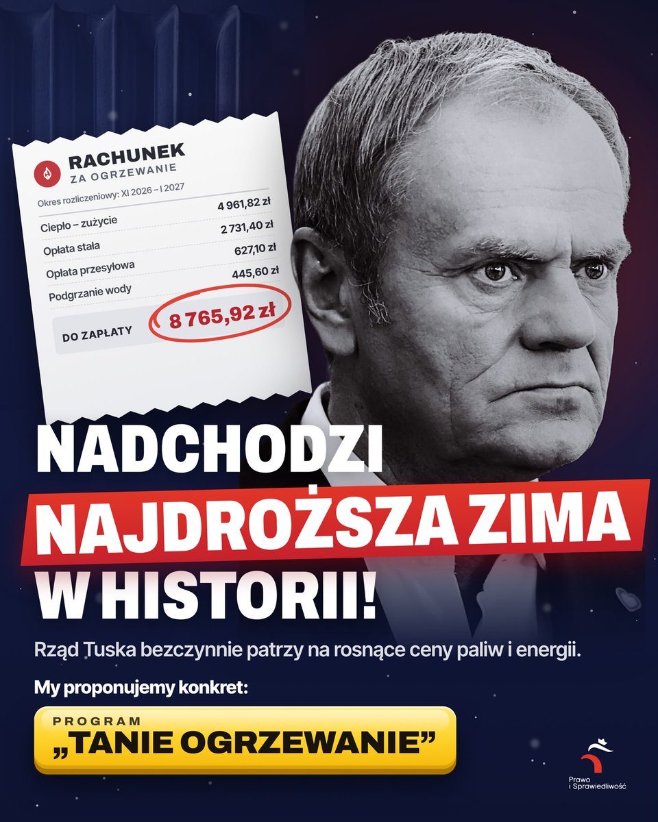 pisorgpl's tweet photo. 🟥 Rachunki grozy, a rząd spokojny. Dość bezczynności! 🔥 Składamy projekt ustawy „Tanie ogrzewanie”.
👉 Udostępnij, bo nadchodzi #DrogaZima https://t.co/i8oBcKond2
