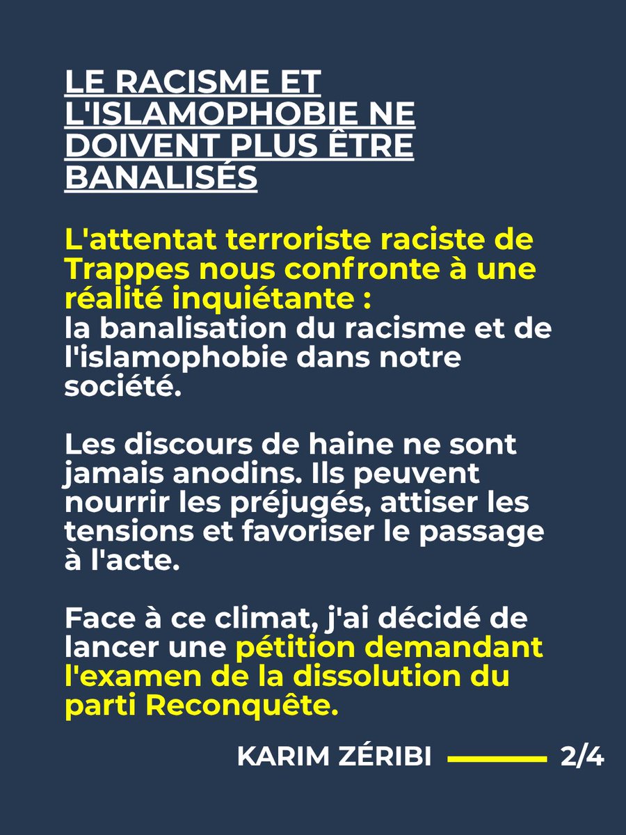 KarimZeribi's tweet photo. Signez et partagez largement cette pétition ! Faisons entendre notre voix pour défendre les valeurs de la République et refuser toute banalisation du racisme, de l’antisémitisme et de l’islamophobie.

https://t.co/h9sH7ceFJ2 https://t.co/UkYQNhqtn8