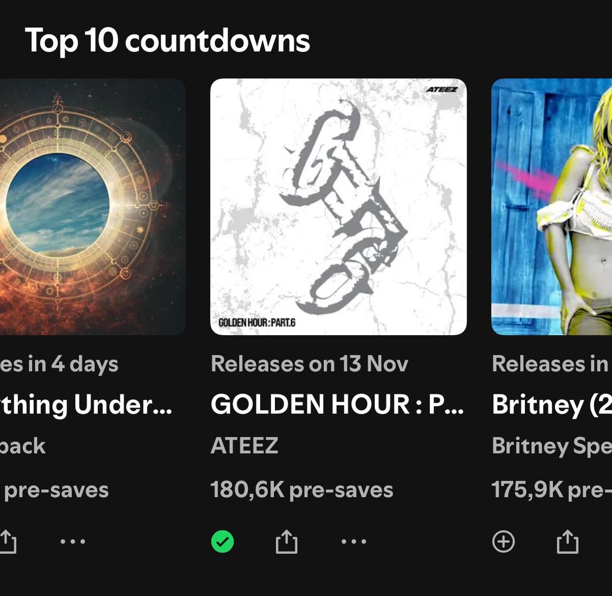 ateez_charts's tweet photo. ATEEZ(에이티즈) GOLDEN HOUR: Part.6’ has reached a new peak at #8 (+1) on Spotify Countdown Charts Global

@ATEEZofficial  
#ATEEZ #에이티즈
#GOLDENHOUR #GOLDENHOUR_Part6 https://t.co/7aKbBbF34o