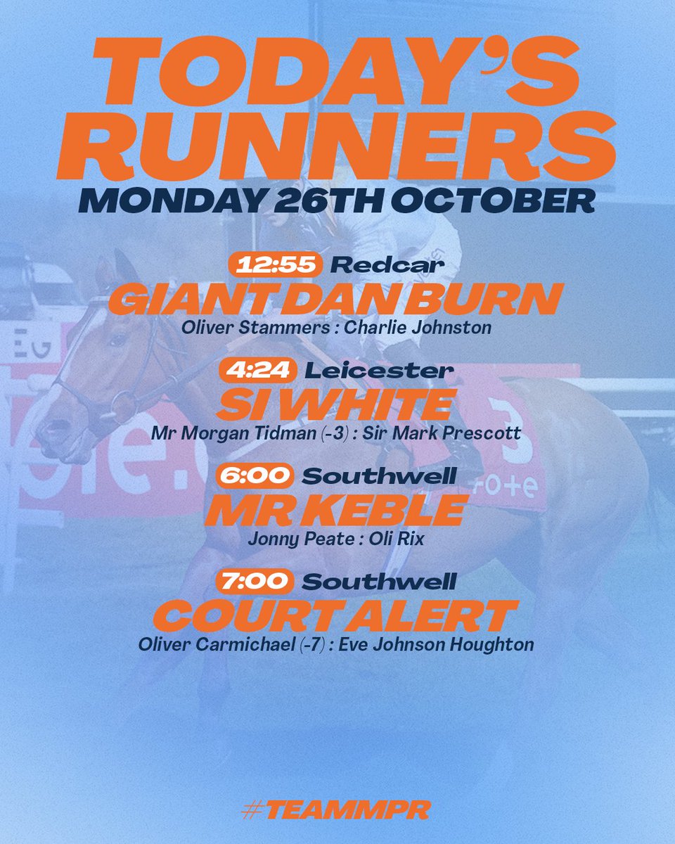 MprUpdates's tweet photo. We kick off the week with four runners across three meetings at @Redcarracing, @LeicesterRaces and @Southwell_Races. Good luck to all! #TeamMPR https://t.co/SqfPo0o5hz