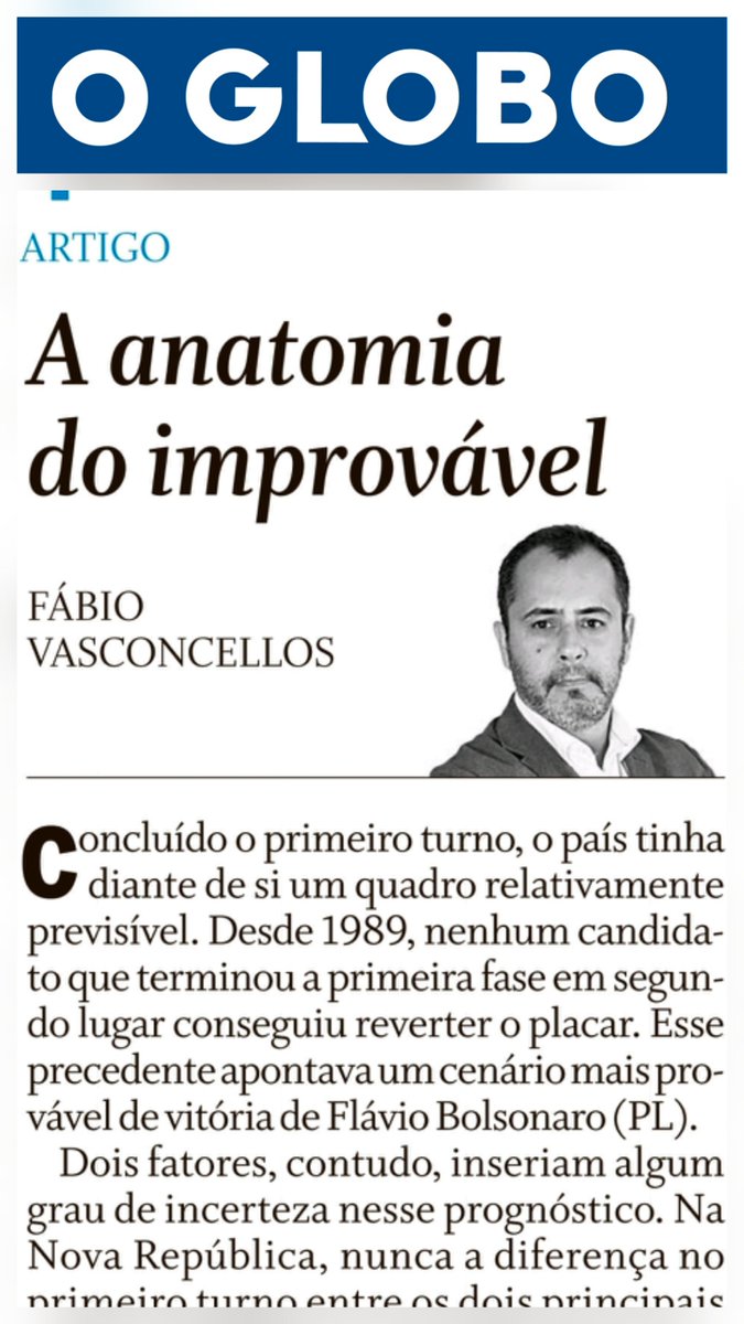 Fvas's tweet photo. Artigo meu para o Globo hoje (26/10). Link nos comentários https://t.co/DbT1lqx4OV