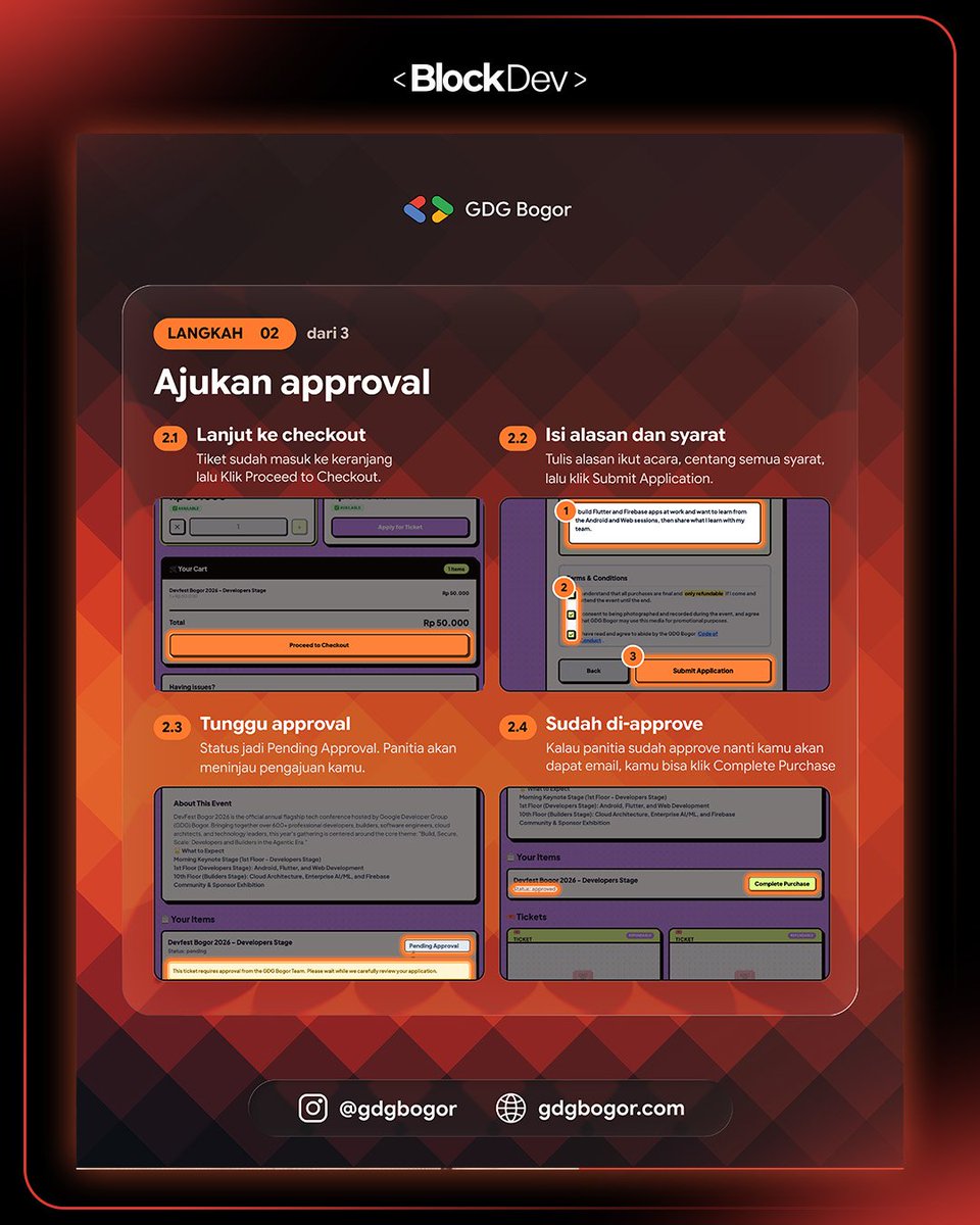 blockdev_org's tweet photo. Caranya:
1. Daftar dan pilih tiket
2. Ajukan approval
3. Bayar dan dapatkan tiket

📝 Daftar sekarang: https://t.co/Nwew5IjNMT

Jangan sampai ketinggalan. Amankan spot kamu sekarang! https://t.co/ochDnW2GgO