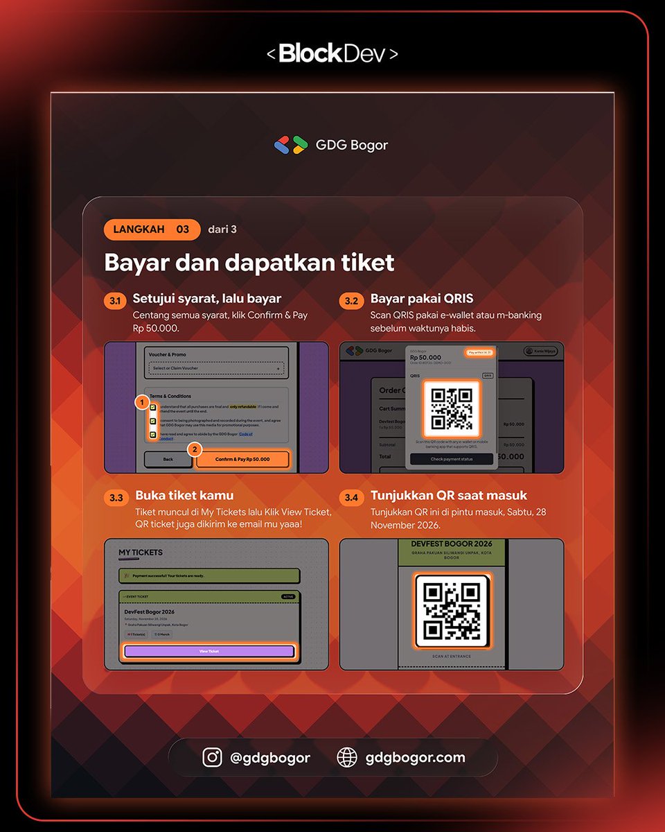 blockdev_org's tweet photo. Caranya:
1. Daftar dan pilih tiket
2. Ajukan approval
3. Bayar dan dapatkan tiket

📝 Daftar sekarang: https://t.co/Nwew5IjNMT

Jangan sampai ketinggalan. Amankan spot kamu sekarang! https://t.co/ochDnW2GgO