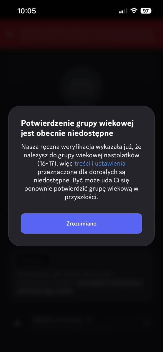 i_dkV3's tweet photo. First banned by a bot for age then successfully verified as 16-17 on appeal.. but my account is still locked I can't see messages and clicking 'X' just logs me out in an endless loop I'm stuck with this restriction and can do nothing When do I get my account back @discord_support https://t.co/mSNkDCyp54