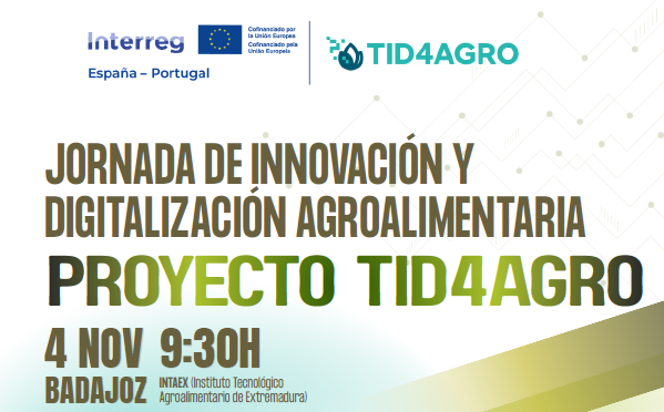 Extremadura_PT's tweet photo. El martes 4 de noviembre se celebra en el INTAEX #Badajoz una jornada de innovación y digitalización agroalimentaria, integrada en las actividades del proyecto interreg 🇪🇸🇪🇺🇵🇹@poctep TID4AGRO.

Más información e inscripciones en https://t.co/TfGX7vR8BC https://t.co/70Ps0pfOyS