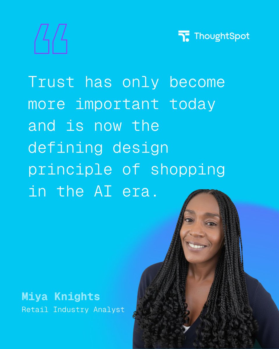 thoughtspot's tweet photo. The biggest retail moments of the year are coming fast. And consumers are walking in with a clear set of expectations about what AI should and shouldn't do.

Our “Trust, Tested” report breaks down exactly where the trust gap is widest, what drives consumers away, and what the retailers closing that gap are doing differently: https://t.co/NjhlTDnQUN