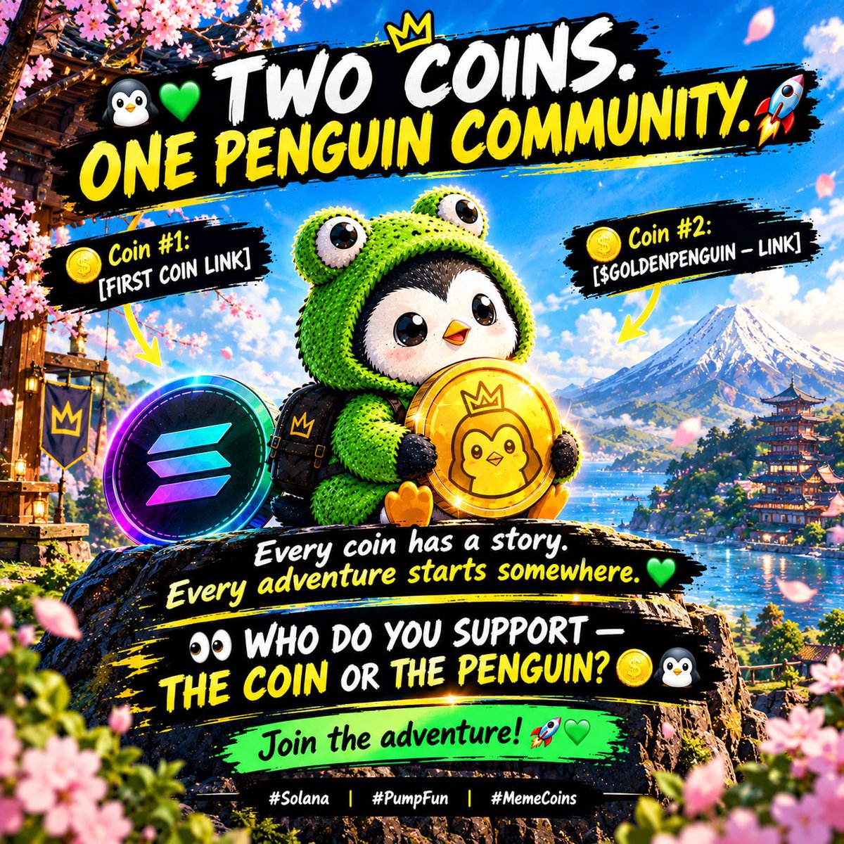 ShpilerSol's tweet photo. 🐧💚 TWO COINS. ONE COMMUNITY. 🚀

🪙 $SHPILER: 6pqKd7eWomgmq4dsJAQxjanHD7cWoLZVaarhs26Lpump

🪙 $GOLDENPENGUIN: GHcXJFsLrJLyMN8uWzqA85nvEdv8FwAWZcyk1cF8pump

💚 Every coin has a story.

👀 COIN OR PENGUIN — WHO DO YOU SUPPORT? 🐧🚀

#Solana #PumpFun #MemeCoins https://t.co/J5secAkfN2