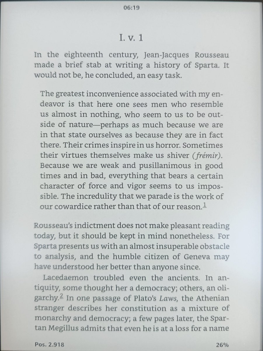 Eleffterios's tweet photo. "Rousseau's indictment does not make pleasant reading today, but it should be kept in mind nonetheless. For Sparta presents us with an almost insuperable obstacle to analysis, and the humble citizen of Geneva may have understood her better than anyone since." https://t.co/Io4LjBySAE