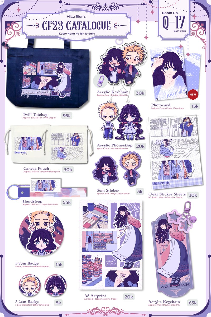 hilla_rian's tweet photo. My #CF23 OTS catalogue is here!!💙

📍Q17 [Toserba Ignotus]
🗓️31 Oct - 1 Nov (Both Days) 
✨Frieren, Kusuriya, Kaoru Hana, My Dress Up Darling, Genshin Impact (ArleBina), Inept Villainess, TGSWIIWAGAA, Haikyuu  

(1/2)
#cf23catalogue #comifuro23 https://t.co/tG4j52LTnx
