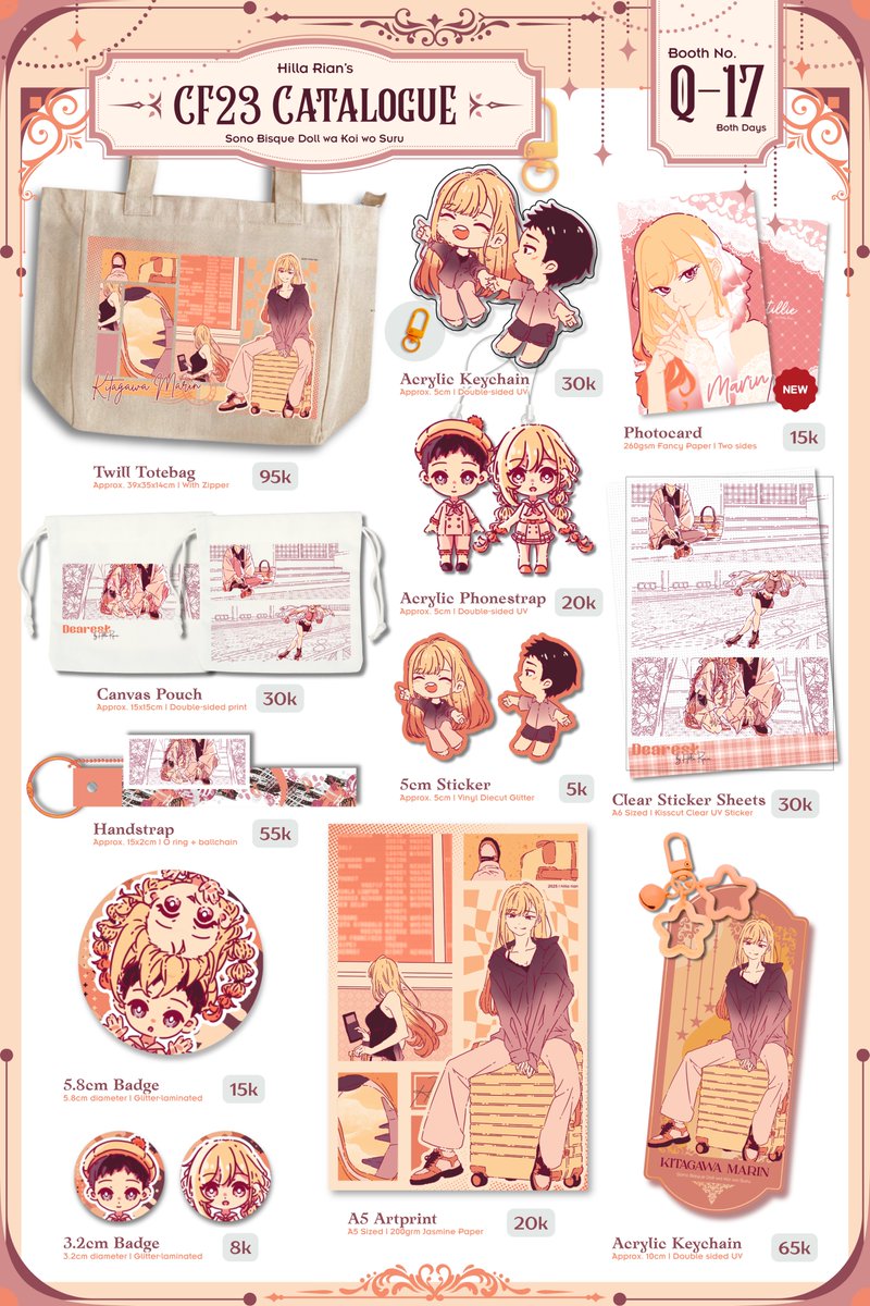 hilla_rian's tweet photo. My #CF23 OTS catalogue is here!!💙

📍Q17 [Toserba Ignotus]
🗓️31 Oct - 1 Nov (Both Days) 
✨Frieren, Kusuriya, Kaoru Hana, My Dress Up Darling, Genshin Impact (ArleBina), Inept Villainess, TGSWIIWAGAA, Haikyuu  

(1/2)
#cf23catalogue #comifuro23 https://t.co/tG4j52LTnx