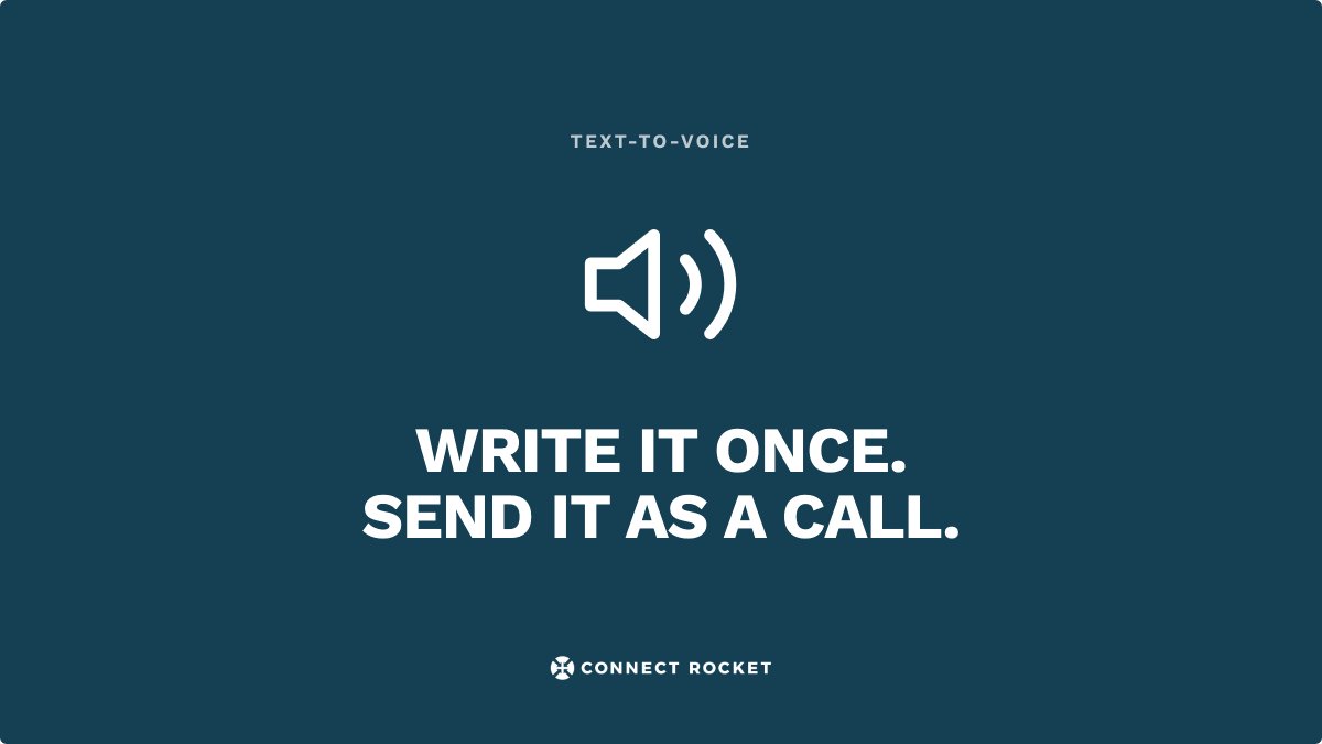 ConnectRocket's tweet photo. Connect Rocket Community's text-to-voice option generates call audio from your written message, so you can send a voice notification without recording one first. 🗣️ See it in action — link in bio. https://t.co/kZjrEGPZhf