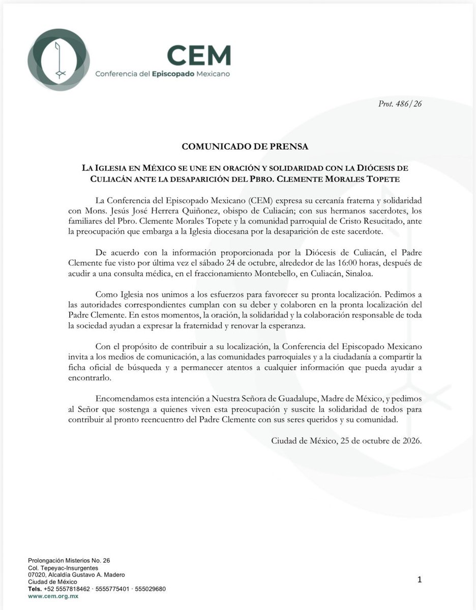 frayxavier's tweet photo. Unidos en oración ante el llamado de la @IglesiaMexico por el
Sacerdote de la @diocesiscln https://t.co/qRonErxc1M