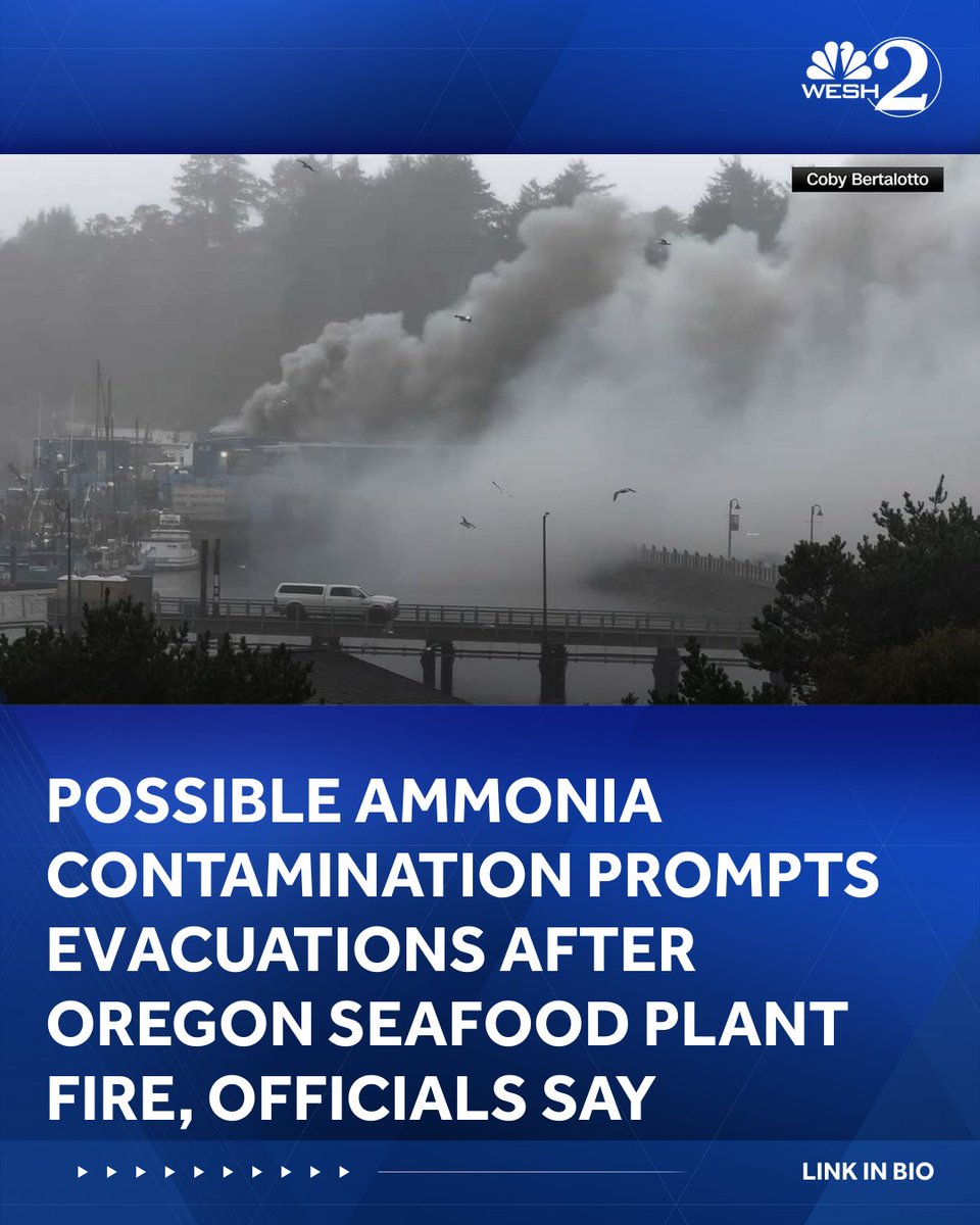 WESH's tweet photo. Possible ammonia contamination prompts evacuations after Oregon seafood plant fire, officials say | LINK IN BIO https://t.co/LVCQ8pZuyC