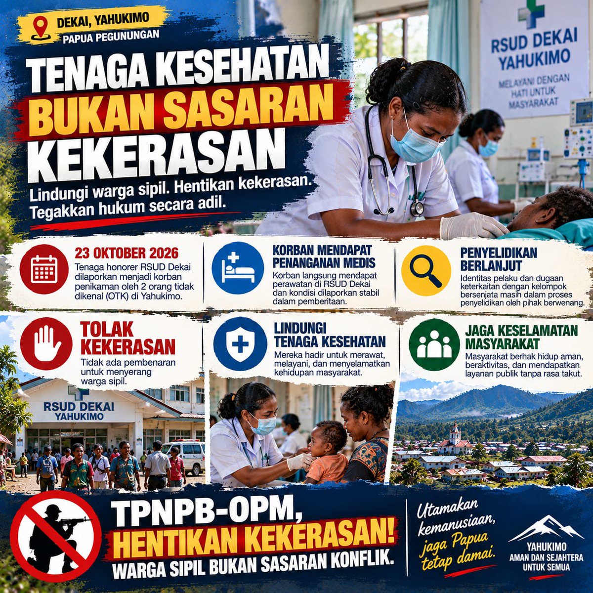 ruqsell's tweet photo. TPNPB-OPM, yuk kedepankan dialog, hentikan kekerasan ke nakes dan warga sipil #PapuaNKRI #PapuaIndonesia #PapuaDamai https://t.co/f0qfGONBTt
