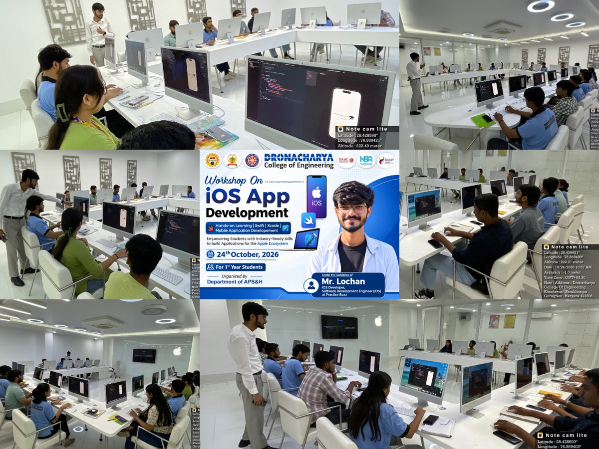 dronacharya_123's tweet photo. ππ» iOS APP DEVELOPMENT WORKSHOP | DCE GURUGRAM π
First-year students explored Swift, Xcode, and iOS app development through hands-on learning with Mr. Lochan, iOS Developer at Practice Buzz! π±β¨
#DCEGurugram #iOSDevelopment #Swift #Xcode #TechWorkshop https://t.co/BCdrYlHsBZ