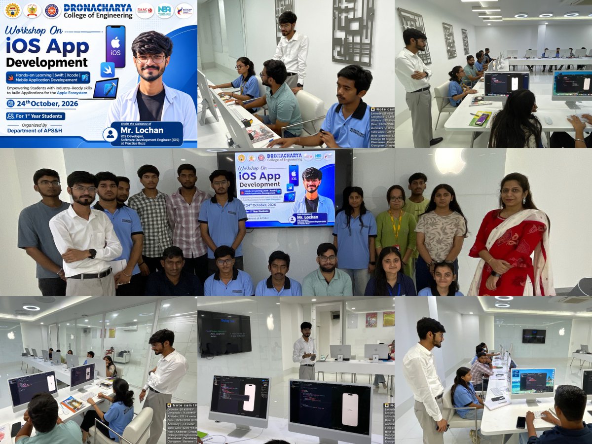 dronacharya_123's tweet photo. ππ» iOS APP DEVELOPMENT WORKSHOP | DCE GURUGRAM π
First-year students explored Swift, Xcode, and iOS app development through hands-on learning with Mr. Lochan, iOS Developer at Practice Buzz! π±β¨
#DCEGurugram #iOSDevelopment #Swift #Xcode #TechWorkshop https://t.co/BCdrYlHsBZ