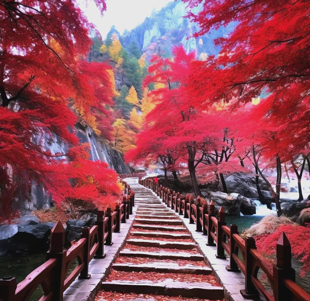 boochan744's tweet photo. 今日の散歩道で紅葉が輝く滝を発見！手で水を握って涼を取り、道端の紫の花を摘んで帰ろうかな。この小さな発見、最高の一日の締めくくりだね！ https://t.co/hEw3r3FNL7