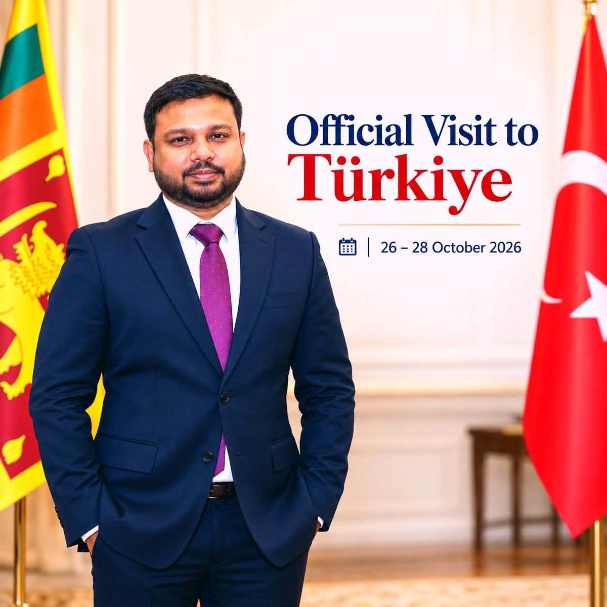 Hon_Arun_Hemach's tweet photo. Official Visit to Türkiye | 26–28 October

I am visiting Ankara to strengthen Sri Lanka–Türkiye relations, advance cooperation in key sectors, promote ethical recruitment and worker protection, and advance two bilateral instruments on agricultural cooperation and air connectivity https://t.co/UsxENkA8yW