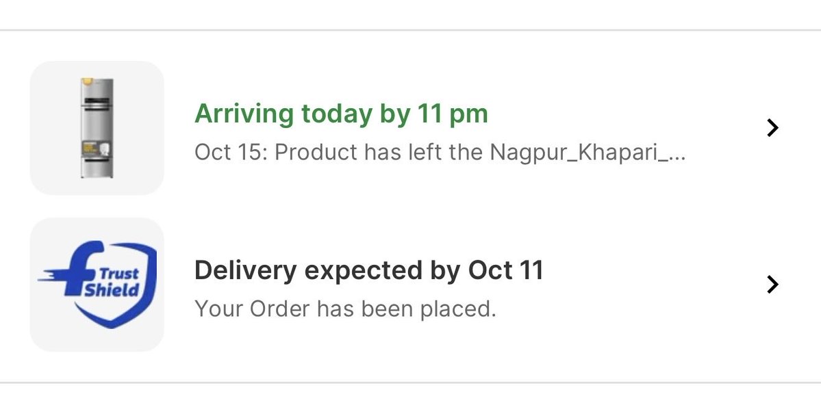 HarshitThawre97's tweet photo. Worst service by @Flipkart &amp; @delhivery! My Refrigerator (ID: OD438825776899407100) is stuck at Nagpur hub since Oct 13, despite delivery location being Nagpur! 🛑 Sold my old fridge, facing huge trouble. Plz deliver today! @FlipkartSupport @Flipkart https://t.co/Hl2weoj4wZ