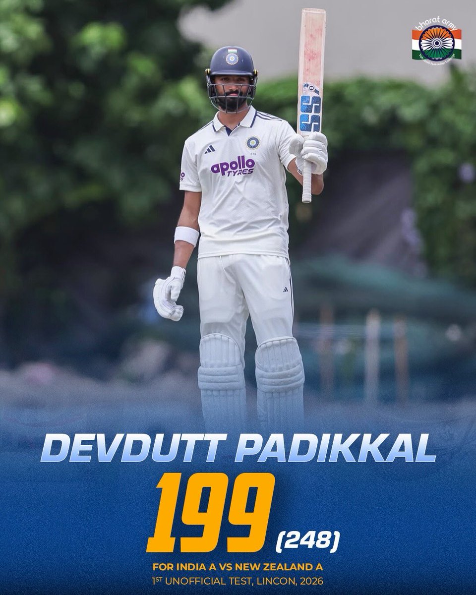 thebharatarmy's tweet photo. Devdutt Padikkal departs for a magnificent 1️⃣9️⃣9️⃣,narrowly missing out on a double
century! https://t.co/jxNOD3fsgK