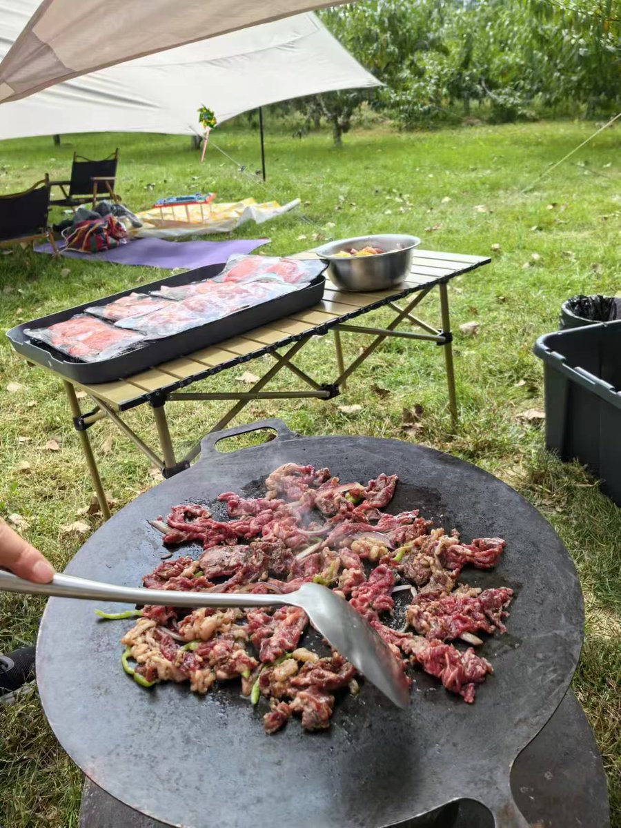zujingpgg's tweet photo. 友友们，午安啊。

朋友在铁板上翻牛肉，我在旁边翻我的红薯。
他问我："你怎么不吃肉？"
我："我在等红薯。"
五分钟后……
我："再来一片。" https://t.co/xPkE4XPpro