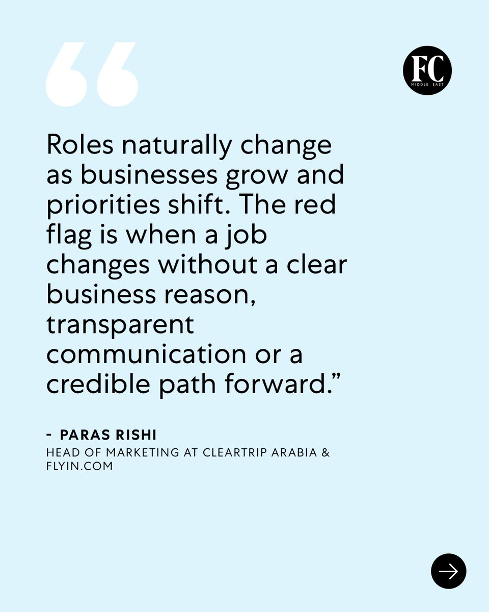 fastcompanyme's tweet photo. “Growth should involve support, learning, recognition and some degree of employee voice,” says Dr Lucy Bolton (@Lubol22), Associate Professor at @HWUDubai. “Simply being capable of taking on more does not mean that everything added to a role is developmental.”

Paras Rishi, Head of Marketing at @CleartripAE & @flyincom recommends a simple test: “What does success look like in this role after 12 months?”

The answer can reveal more than a list of responsibilities because it forces the employer to explain what the role is ultimately expected to accomplish. “Candidates should understand not only what they will do, but why the role matters,” Rishi says.
