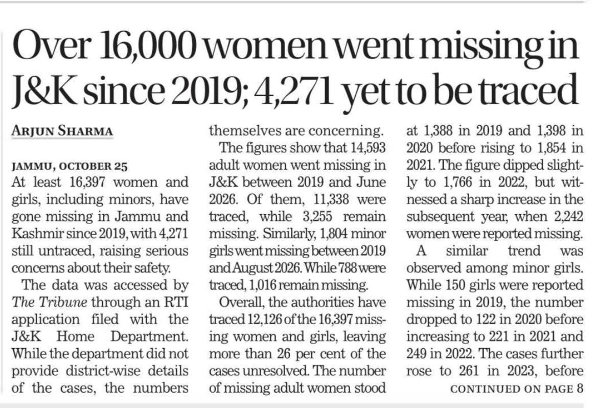 ToibaMirwx's tweet photo. In 2019 Modi abrogated Art 370. J&amp;K under direct central rule.
Since then: 16,397 women missing. 4,271 still untraced. They said Kashmir is normal now 
Is this what normalcy looks like in Kashmir? https://t.co/aMu4EfvksL