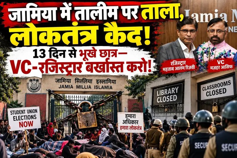 abcnationalnews's tweet photo. जामिया में तालीम पर ताला, लोकतंत्र कैद! 13 दिन से भूखे छात्र—VC-रजिस्ट्रार बर्खास्त करो!

https://t.co/NZVGlz3nRz

#DelhiNews #BreakingNews #ABCNationalNews #JamiaUniversity #JMIProtest #EducationEmergency https://t.co/fHe7DVnAyj
