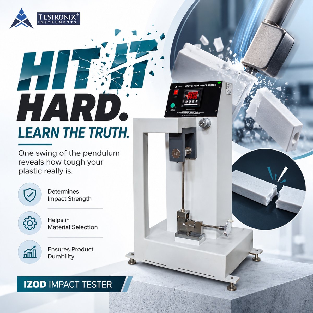 Testronixinc's tweet photo. ๐ฅ How strong is your material under impact?
๐ท The Izod / Charpy Impact Tester from Testronix Instruments helps evaluate material impact strength for quality testing.
๐ https://t.co/hdvHHCZTeP
#CharpyImpactTester #MaterialTesting https://t.co/7aGPuPo4Sy
