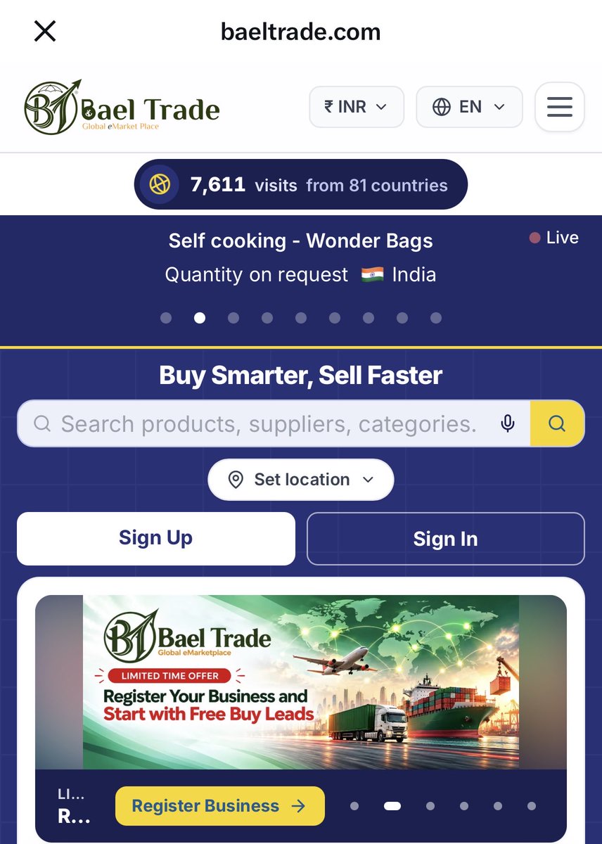BaelTrade's tweet photo. 🌏 Visits  from 81 Countries 

✈️ Global eMarket Place. 

🤝 Connecting Verified Sellers with Buyers Globally.

🌏 List your products to Global Buyers 👉https://t.co/eZrIRRdDbB 

#BaelTrade #MarketPlace #B2B #Portal #Global #Trade #Export #Manufacturer https://t.co/eyPZzHeVIH