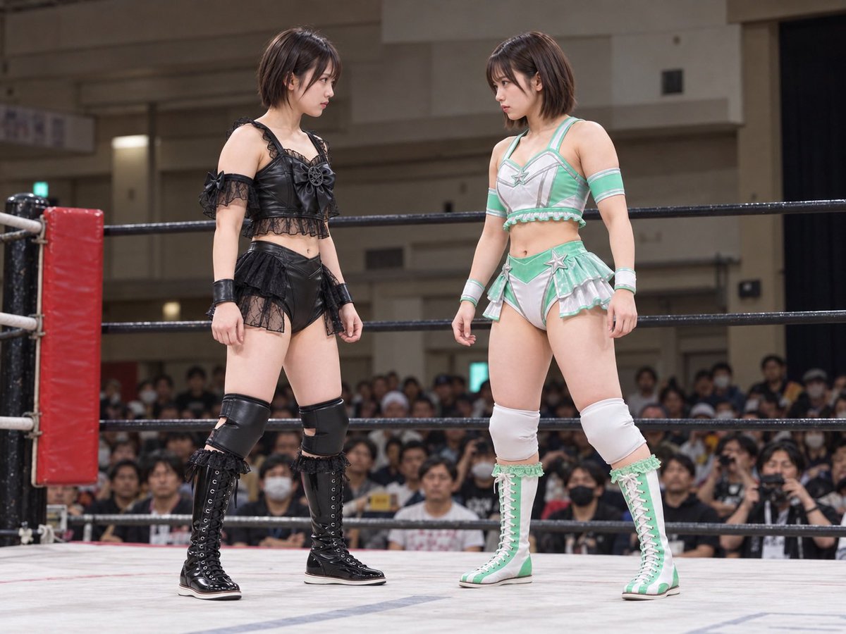 KCatProject1's tweet photo. 私、どっちを応援したらいいの？2人とも頑張れ！
#AIアート #AI女子プロレス https://t.co/Gj3GlVCU99