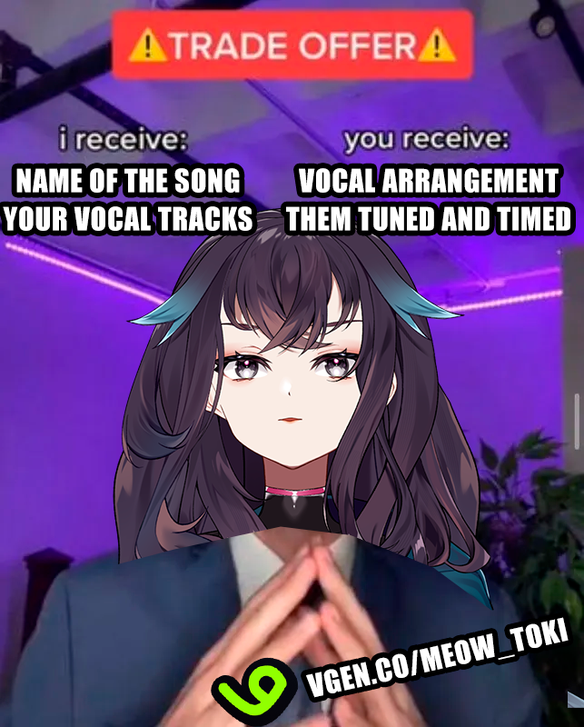 meow_toki's tweet photo. [COMMISSIONS OPEN]

Wanted to cover a song but there are no harmony and adlib guides ready? 🪹
Need someone to tune and time your vocal tracks? 🎼🎶

Here come I! Use me! And I'll help any of your crazy idea to come true 🫡

DM me or use VGen!🫪

RTs are very appreciated! 🥰💫 https://t.co/CMBs47YX6X